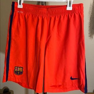 NIKE Dri-Fit Mens FCB Soccer Red Shorts L Damaged